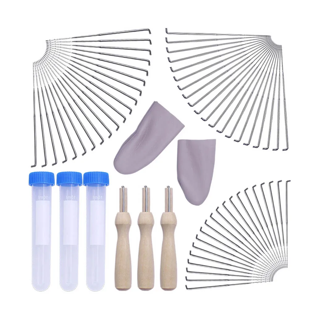

60pcs 3 Sizes Felting Needles with 3pcs Clear Bottle 3pcs Wooden Handle 2pcs Fingertip Cots Craft DIY Needle Felt Tools