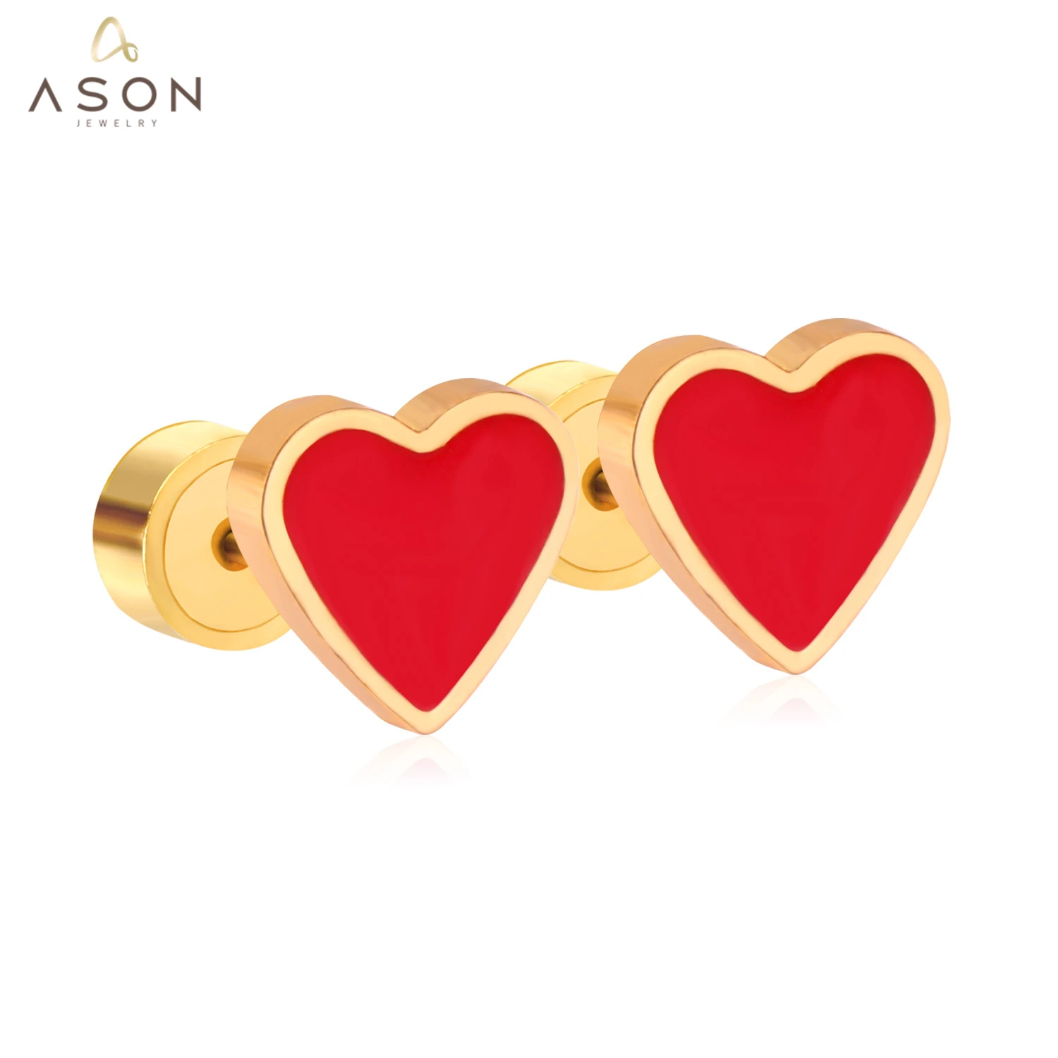 

ASONSTEEL Red/Pink Heart Screw Stud Earring Gold Color Stainless Steel for Women/Girl/Child Ear Piercing Jewelry Christmas Party