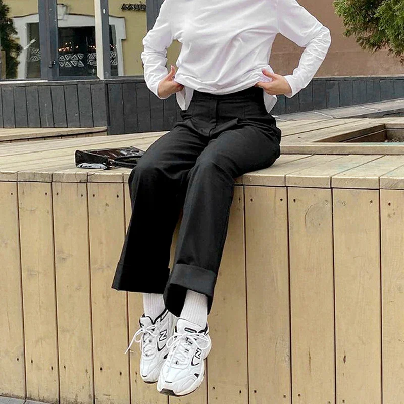 Модные плиссированные брюки с широкими штанинами Осенние однотонные Костюмные