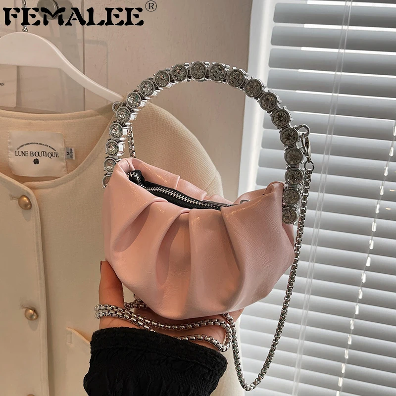 

Новая роскошная дизайнерская сумочка с бриллиантовой ручкой, Женская круглая сумка через плечо, мини-сумка-клатч для вечернего уживечерние...