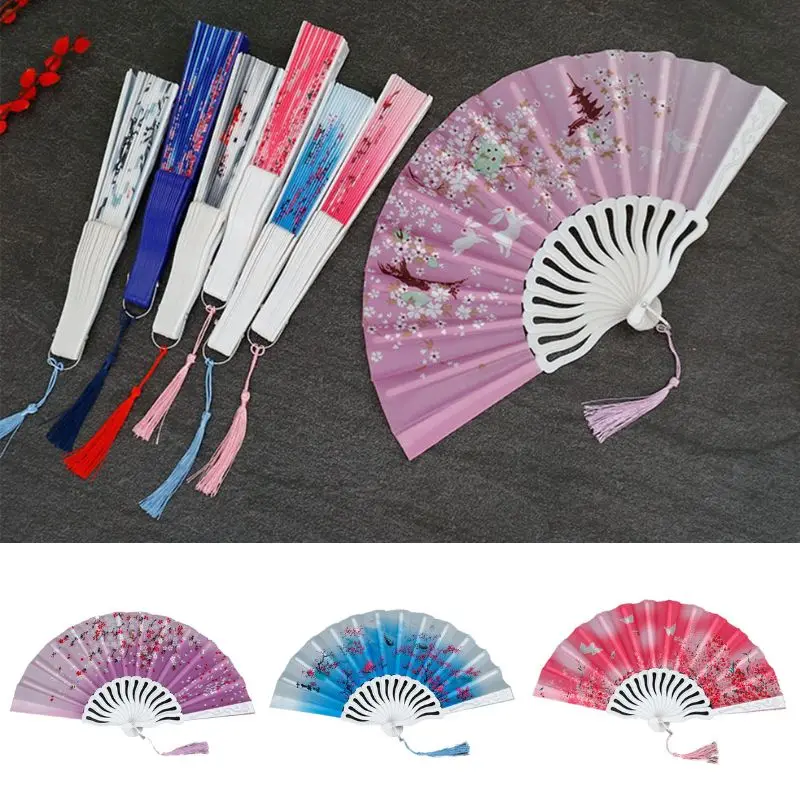 

Vintage Chinese Folding Fan Plum Blossom Painting Fans Party Dance Hand Fan Art Craft Gift Home Decoration Chinoiserie Ornaments
