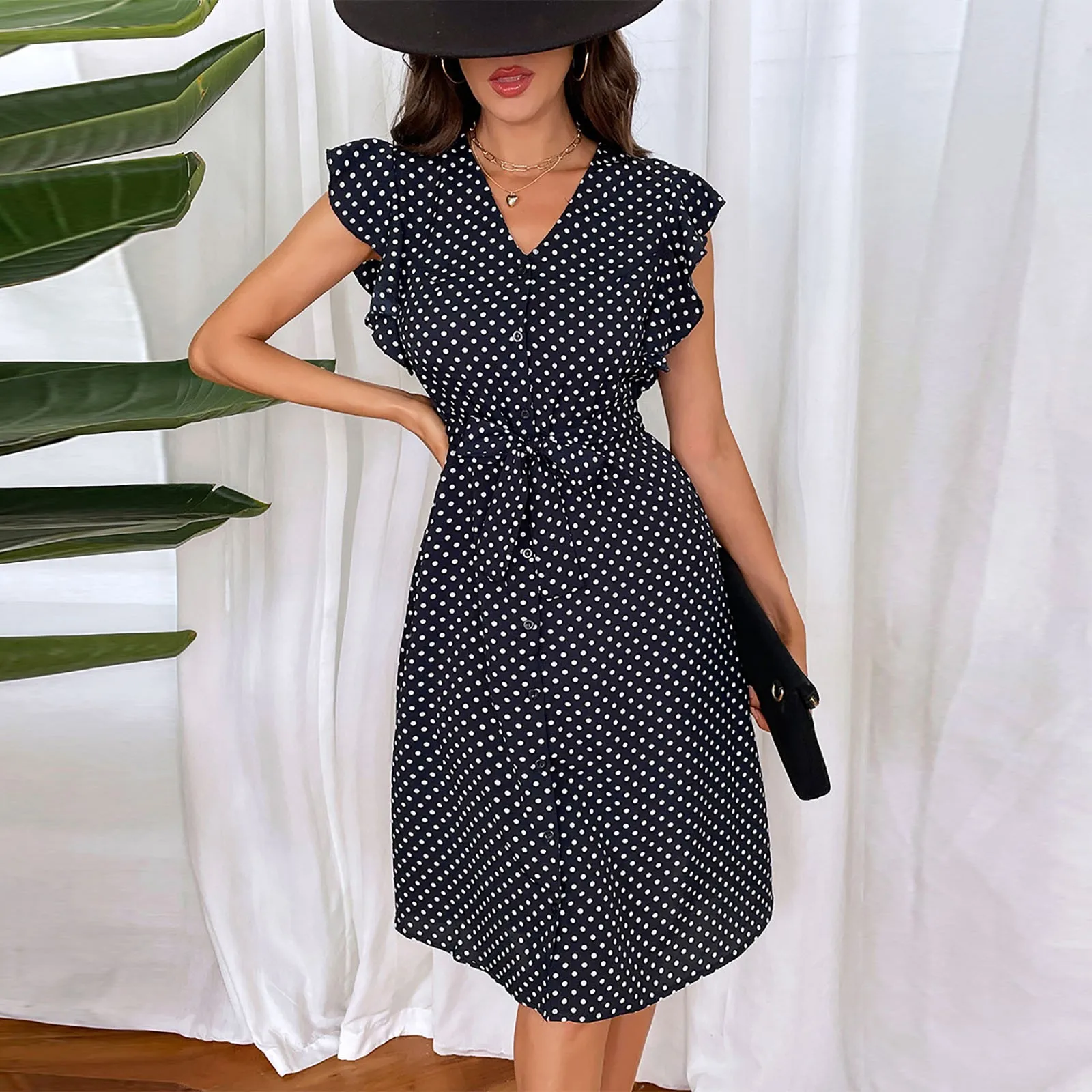 

Платье женское пляжное в горошек, Повседневный Сарафан с широкой юбкой, без бретелек, с завышенной талией, офисная одежда, на лето