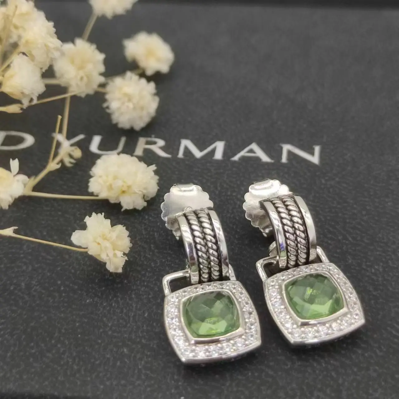 David Yurman Cable Classics Tetragonal stone Earrings in Sterling Silver With Amethyst and Pave Diamonds Jewelers