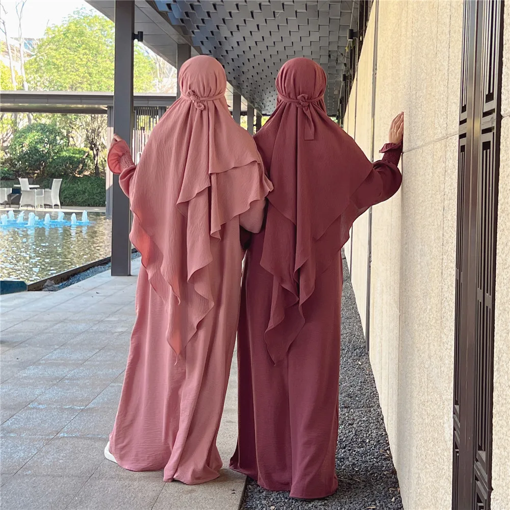 

2PCS Muslim Women Double Layer Khimar Dress Prayer Garment Islamic Niqab Caftan Eid Ramadan Modest Clothes Burqa Kaftan Abaya
