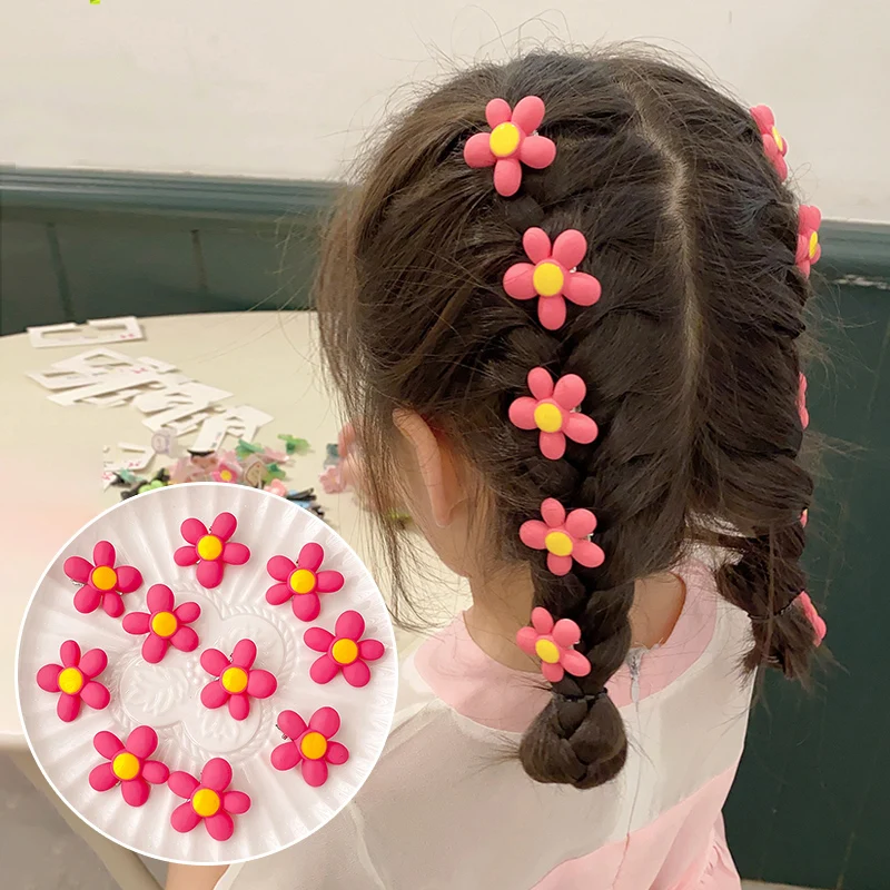 10 Pcs/Set Children Cute  Sweet Acrylic Flower Ornament Hair Clips Baby Girls Lovely Barrettes Hairpins Kids Hair Accessories