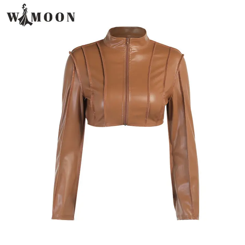 Long Sleeve Tide Short Coat  Women Autumn Winter New Ultra Short Zipper Leather Coat Sexy Club Bodycon Party Leather Jacket