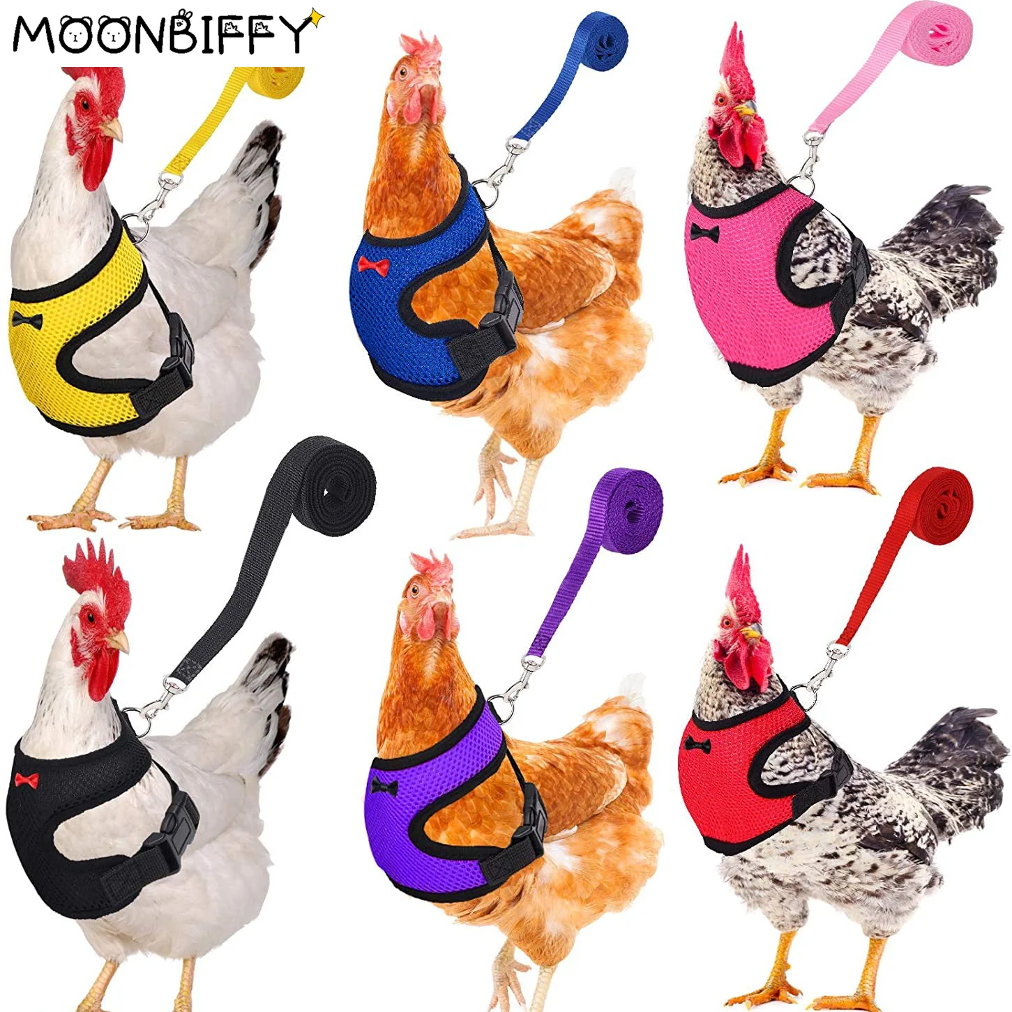 Fashion Chicken Duck Vest Hen Belt Pet Harness Matching Collars Bow Comfortable Leads Breathable Poultry Supplies