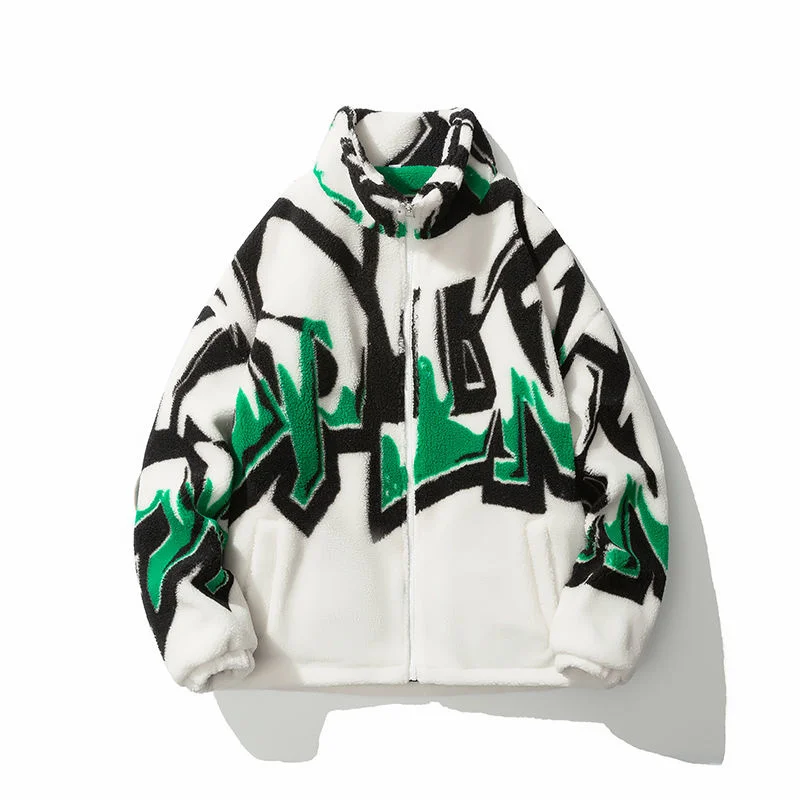 Winter Thick Jacket Men Warm Fashion Casual Printed Lamb Wool Coat Men Streetwear Loose Oversized Short Coat Men Clothes M-3XL