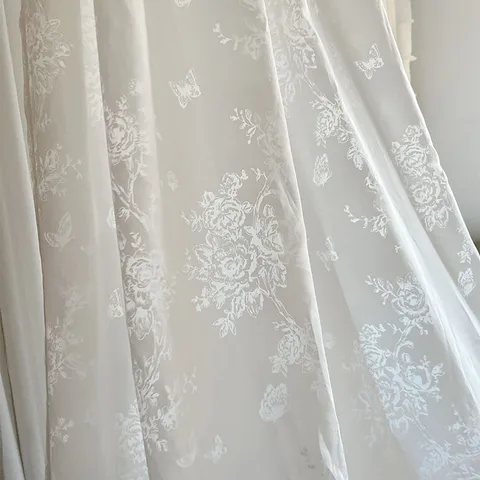 Шторы прозрачные с белыми бабочками и цветочным принтом, роскошные жаккардовые драпировки для гостиной, балкона, кабинета, 1 шт., # E