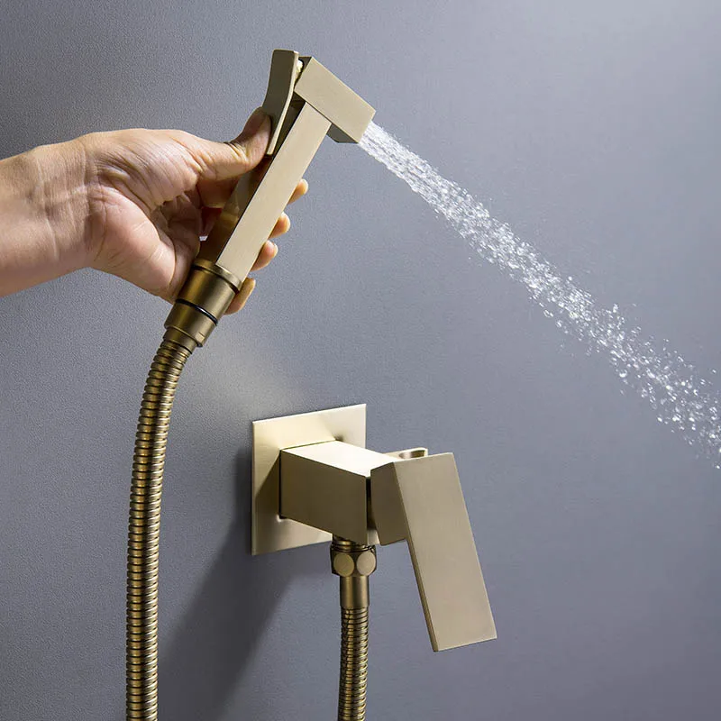 Матовый черный латунный квадратный смеситель для душа биде холодной и горячей