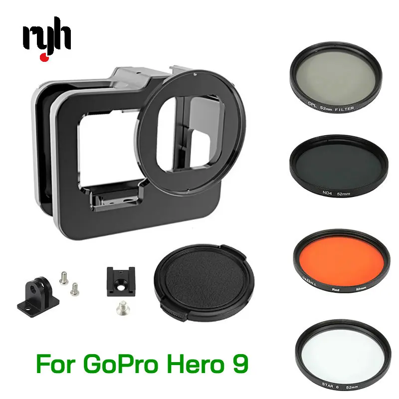 

Металлическая алюминиевая защитная рамка чехол для GoPro Hero 10 9 черный с 52 мм CPL/Red/ND4/8/16/Star/10x Macro/фильтр для go pro