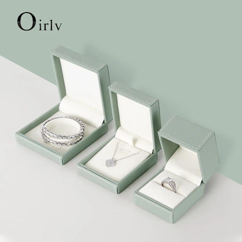 Oirlv Jewelry Box Black Green With Line PU Leather Jewelry Box Wholesale Wedding Gift Earrings Jewelry Box Ring Boxes For Gifts