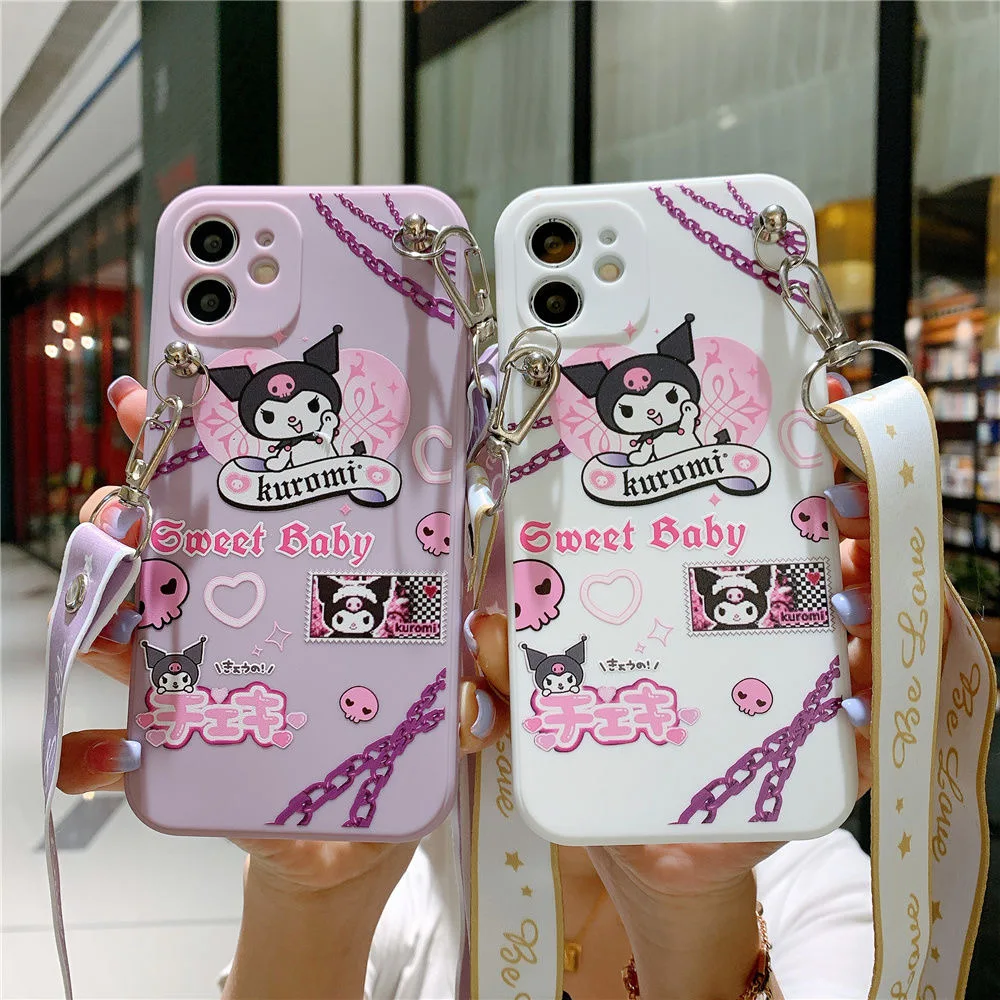 

BanDai Kuromi 3D Cartoon Phone Cases For iPhone 13 12 11 Pro Max Mini XR XS MAX 8 X 7 SE For Girls Anti-drop Soft Silicone Cover