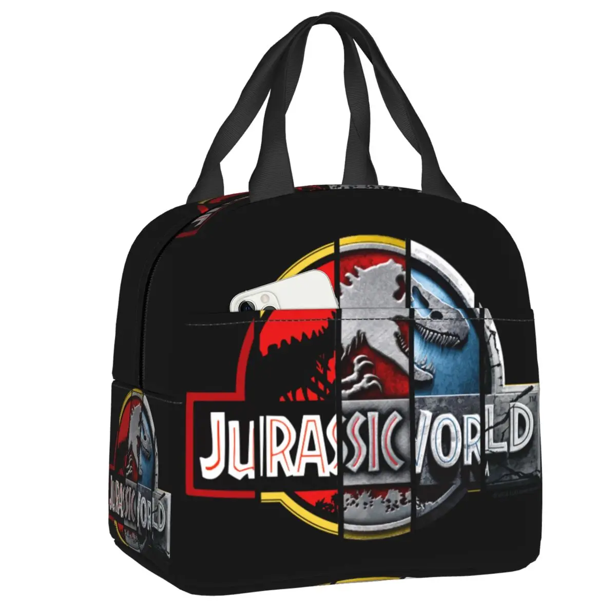 

Jurassic World Logo Evolution Insulated Lunch Bag Women Leakproof Dinosaur World Thermal Cooler Lunch Tote Beach Camping Travel