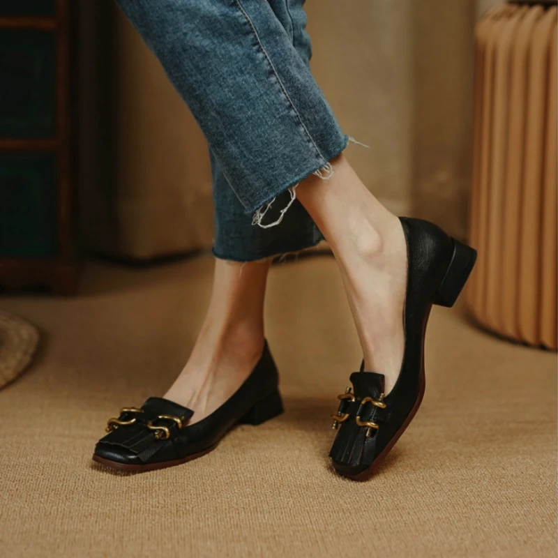 

Plus Size Women's Shoes 2022 Autumn Designer High Quality Woman Casual Vintage Black Fringe Shoes Slip on Loafers Flats Ladies