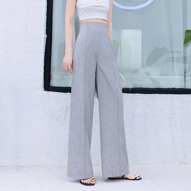

Women 2022 Spring Summer New Wide Leg Pants Female High Waist Pockets Pants Loose Workwear Office Lady Trousers Pantalon V18