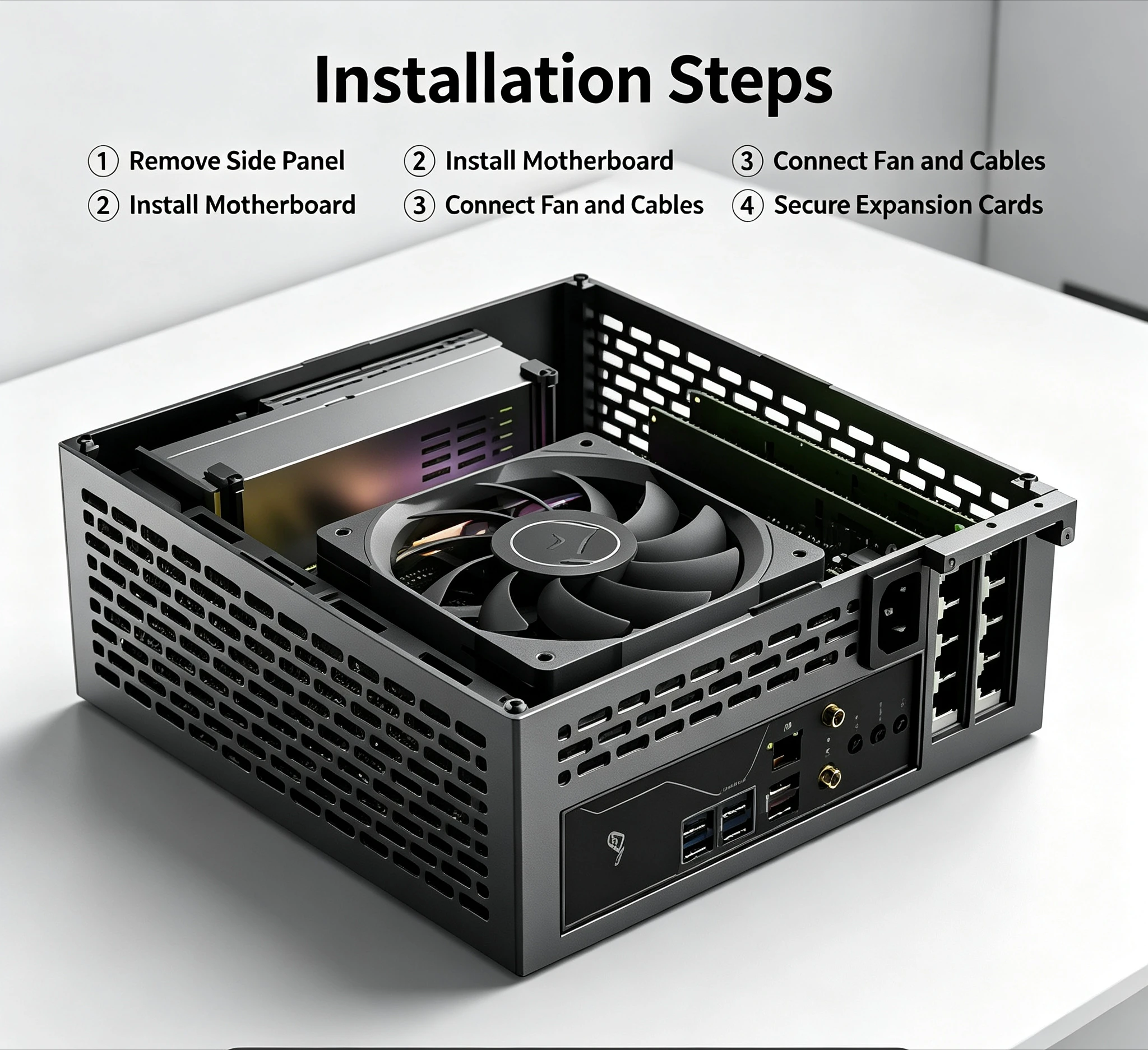 Фото Корпус для ПК A24-V5 5L Mini ITX, компактный настольный корпус, два слота для видеокарт, поддержка одного блока питания 1U №5