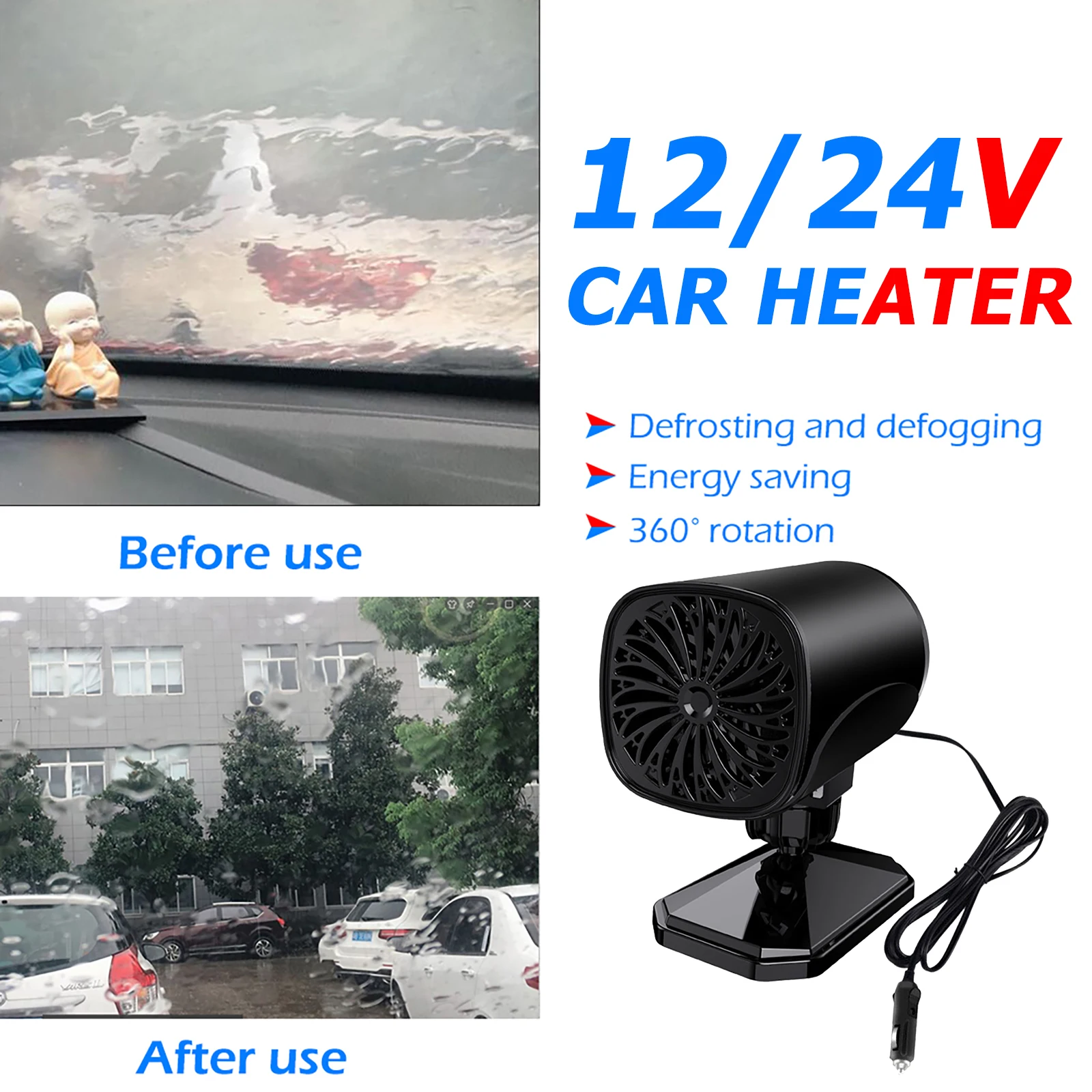 

12V/24V Home Air Heater 120W Windshield Defroster 360 Degree Rotation Auto Warm Demister Car Electrical Appliances
