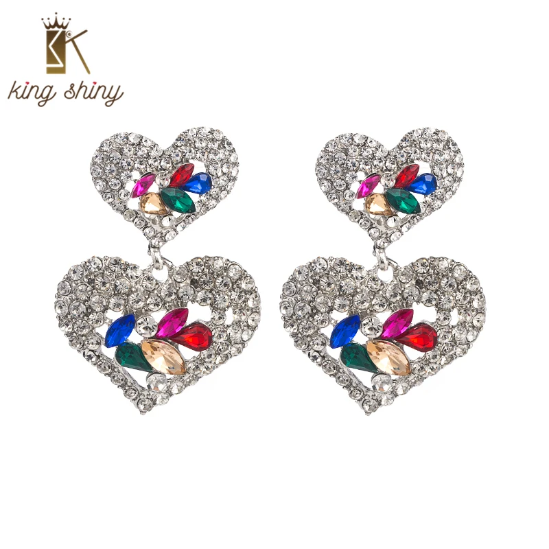King блестящие Роскошные Цветные серьги-подвески с кристаллами в форме сердца
