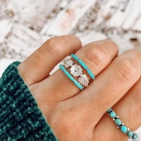 gorgeous carving flower rings women vintage silver color metal inlaid green stone ring party engagement wedding jewelry