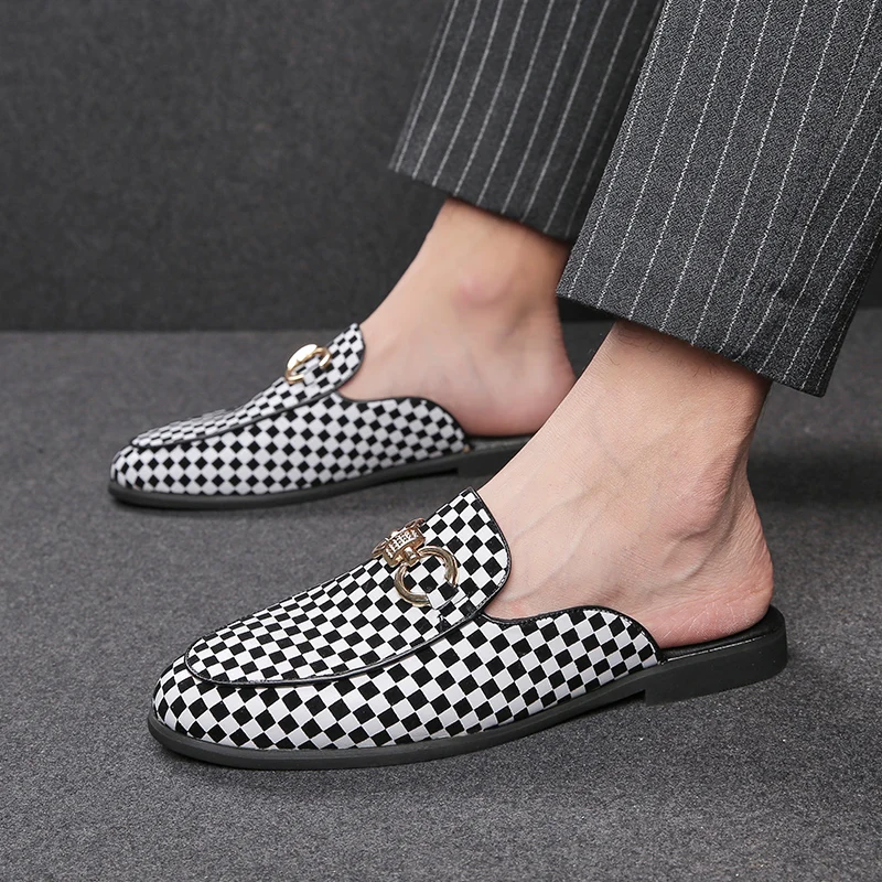 

Summer Half Drag Loafers Men's Metal Buckle Lightweight Slip-on Comfortable Slippers Men's Simple Casual Shoes Soft-soled Mules