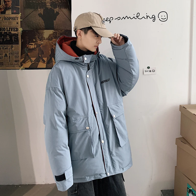 Mens Loose Fit Cargo Padded Coat with Hood 2020 Fashion Trend Fluffy Puffer Jacket for Men Winter Oversized Harajuku Streetwear