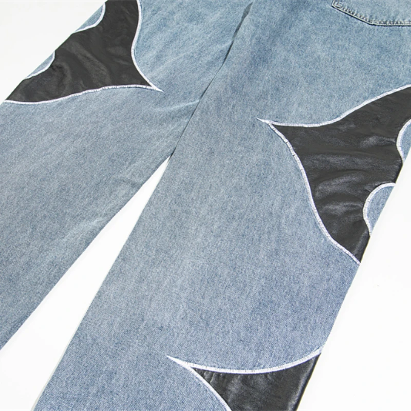 Новые джинсы American High Street THUG CLUB кожаные прямые с вышитым логотипом мужские и