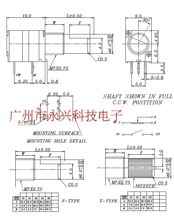 5 шт. 5-контактный 097 B20K 09 маленький герметичный однозвенный переключатель