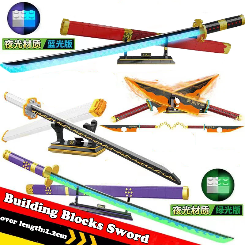

Слитная модель меча ниндзя для рассекающего демонов Зоро, строительные блоки, кирпичи, аниме катана, сборка, нож, оружие, реальный подарок