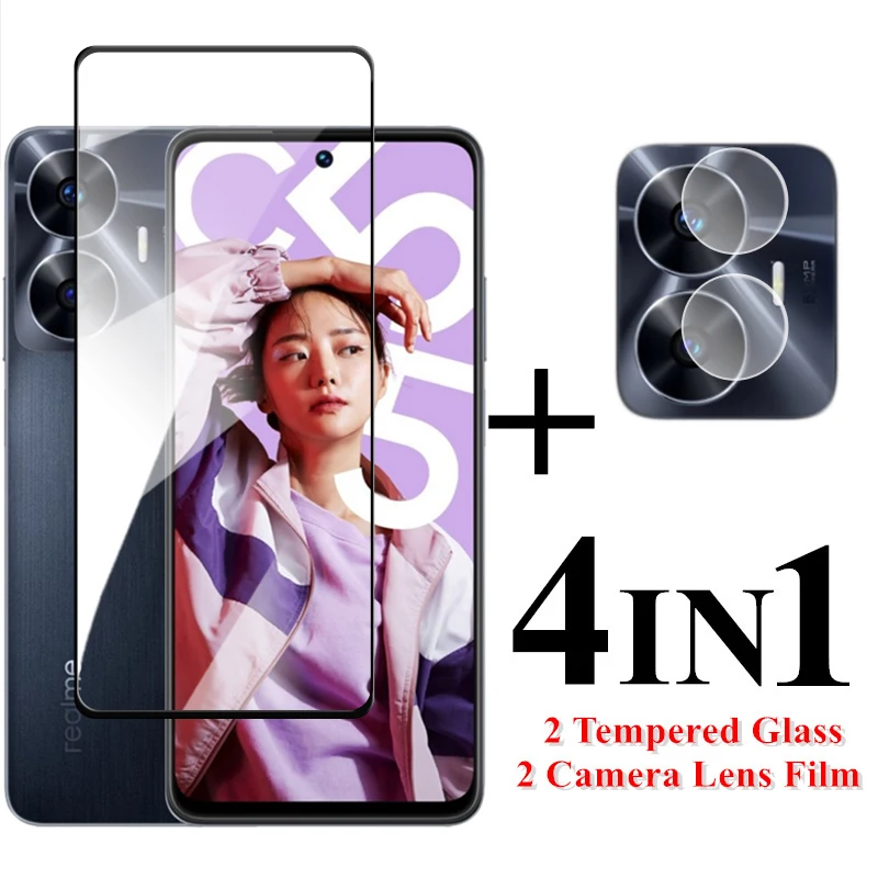 

For Realme C55 Screen Protector 6.72 inch Full Glue Cover Glass For Realme C55 Tempered Glass Realme C55 Camera Lens Flim
