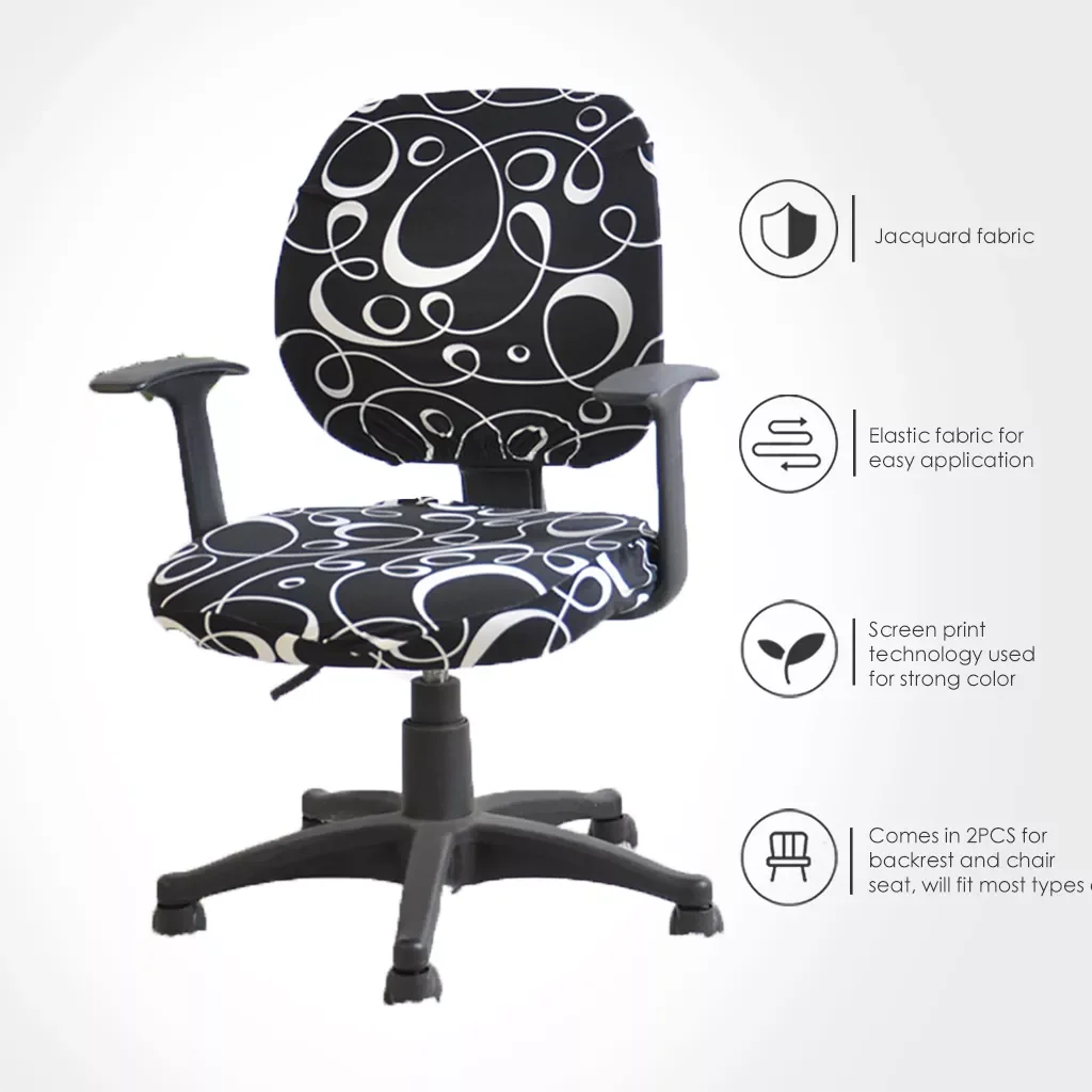 

Chair Cover Spandex Printed Office Chair Cover 2 Pieces Set for Chair Back and Base