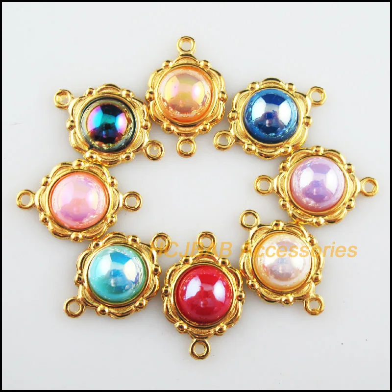 

16Pcs Gold Color Flower Retro Round Mixed Acrylic Charms Connectors 15x23mm