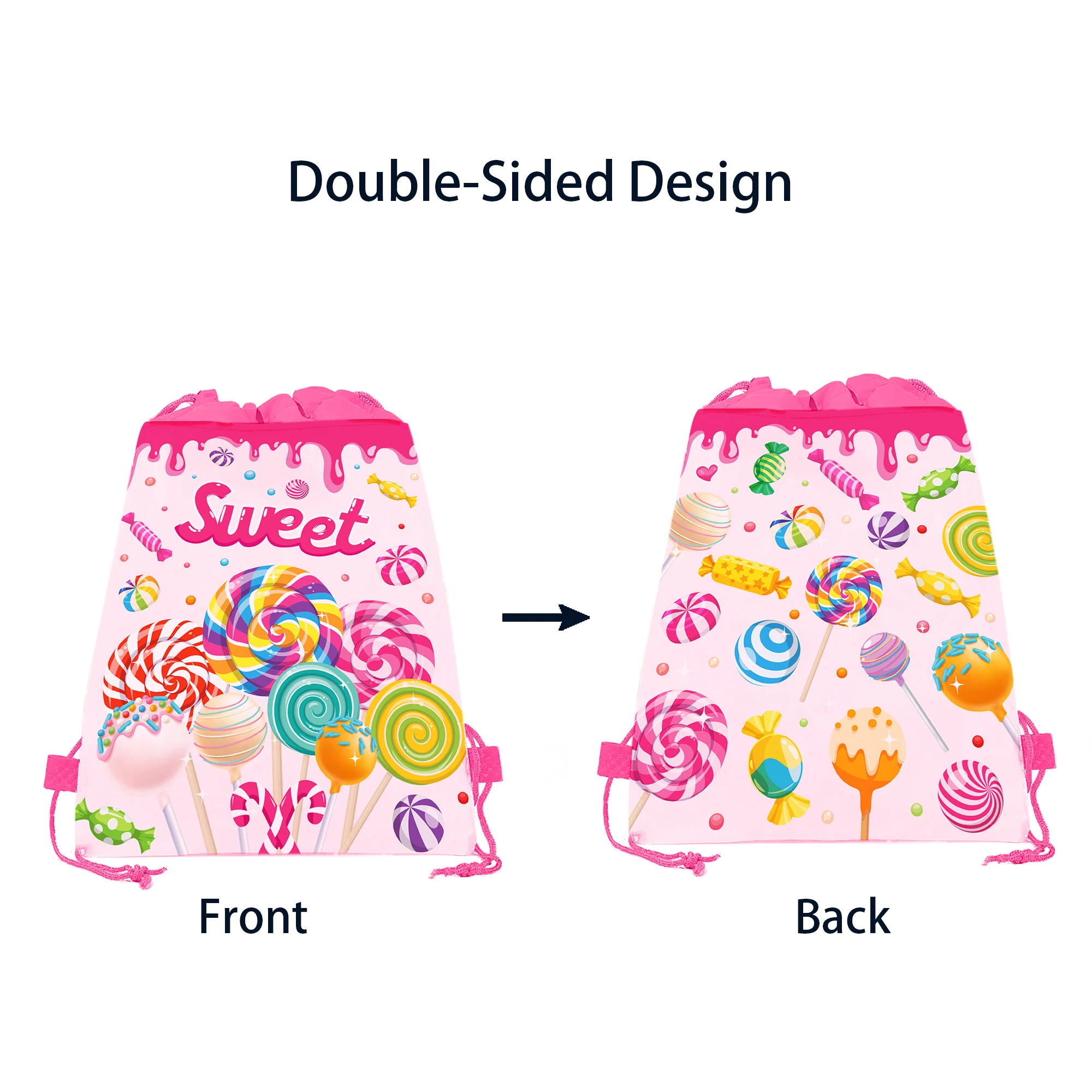 

Cartoon Sweet Lollipop Drawstring Backpack Birthday Party Packing Gifts Pouch Shoes Clothes Storage Travel Non-woven Bags Decor