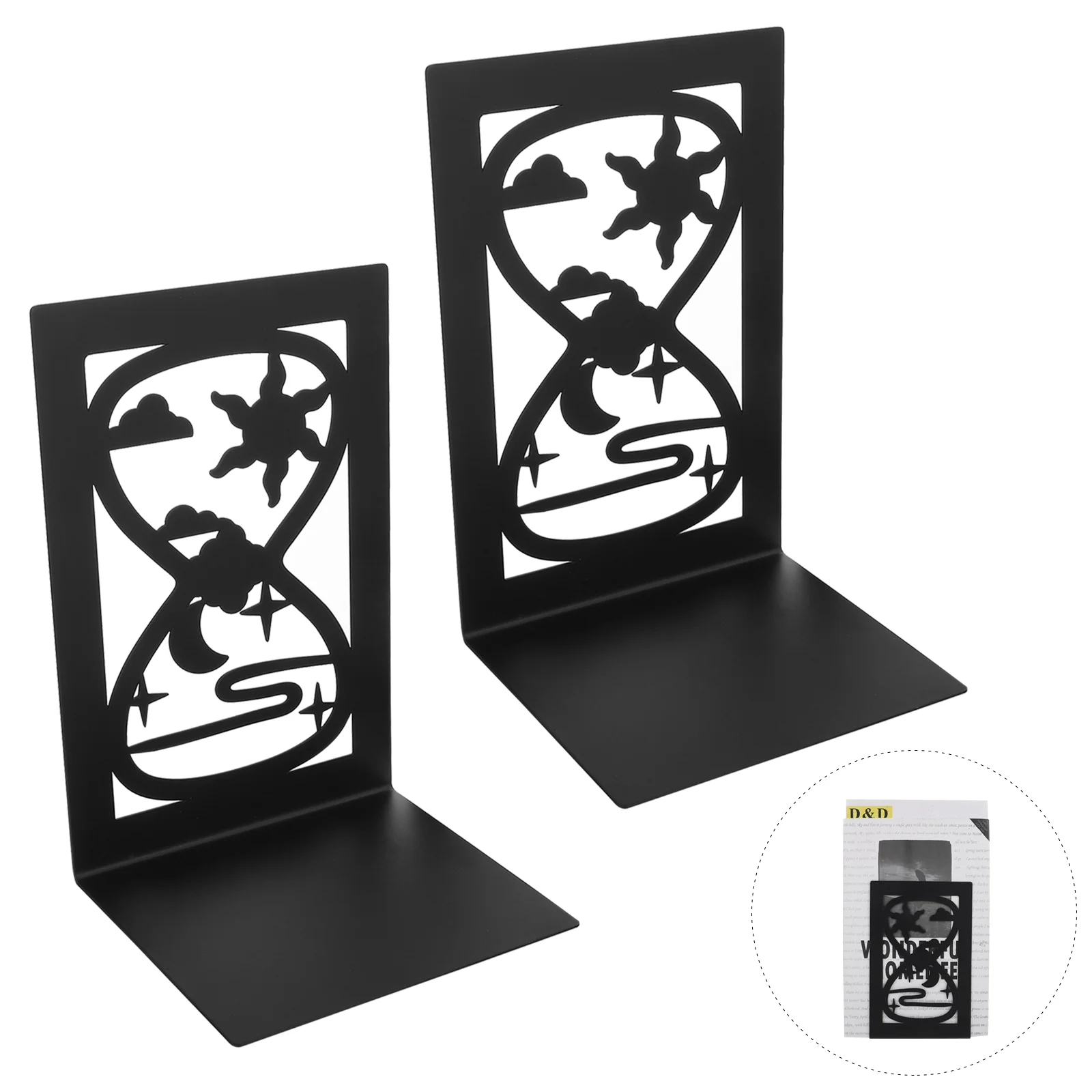 

2pcs Creative Iron Art Bookends Metal Book Ends Hollow Hourglass Design Bookends