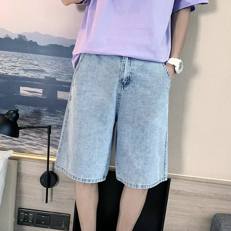 2022New Denim Shorts Male Women Same Korean Style Straight Denim Five-point Pants Casual Short Jeans Daily Wild Couple Models