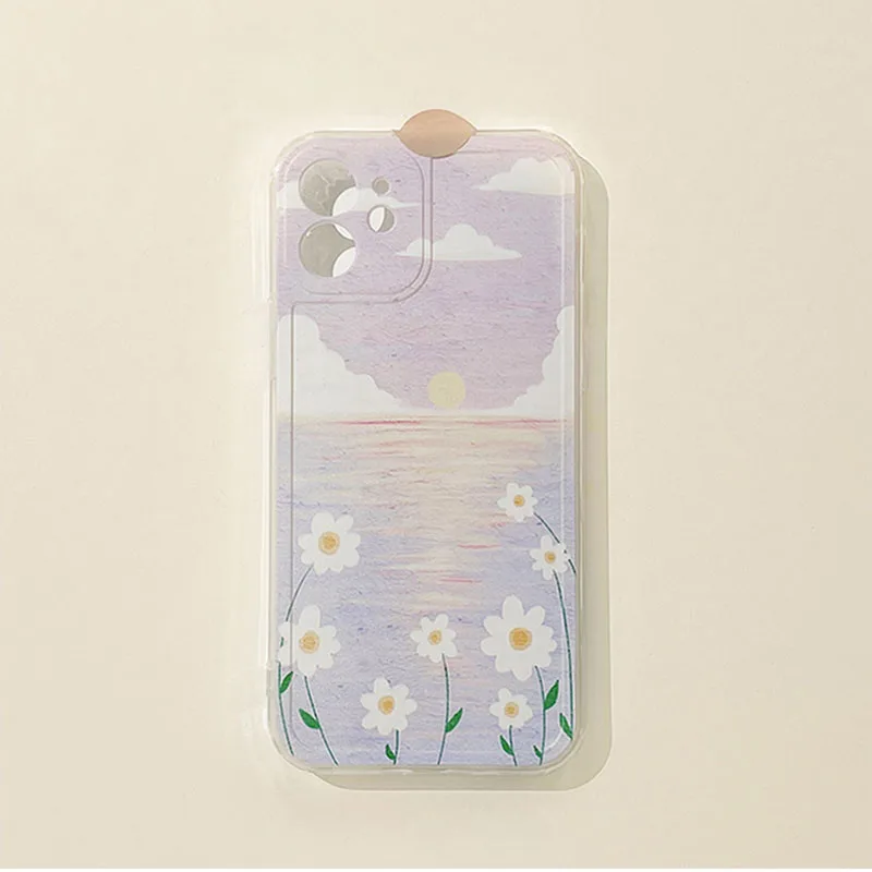 

For Apple Iphone 6 6S 7 8 Plus X XS XR 11 Pro Max 12 13 Mini Case Daisy Flower Sea Clear Transparent Back Soft Silicone Cover