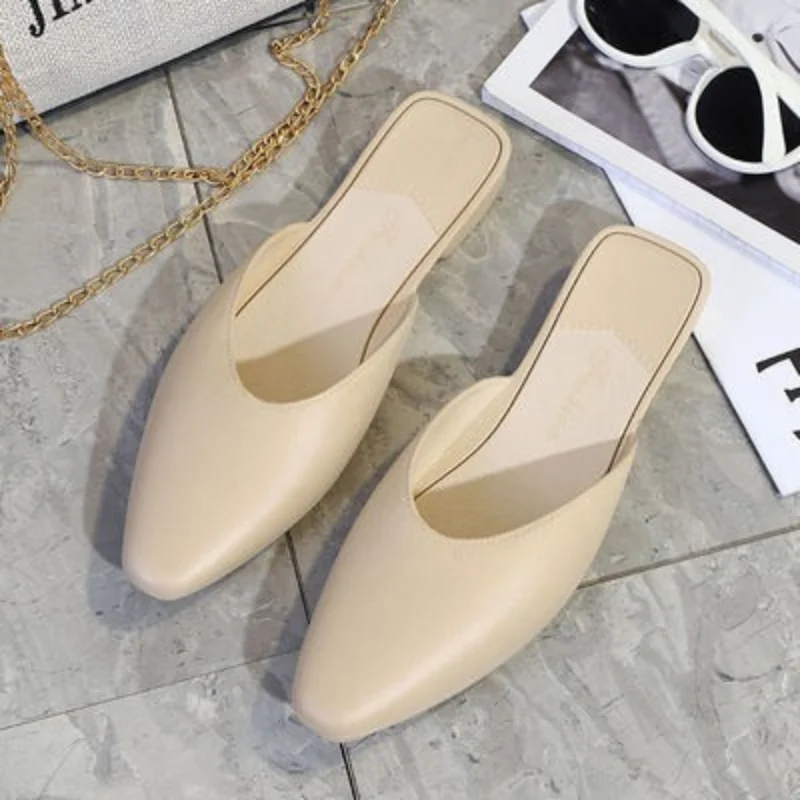 2023 Summer New Package Head Outside Wear Low Heel French Sandals Female Half Slippers Pointed Fashion Models