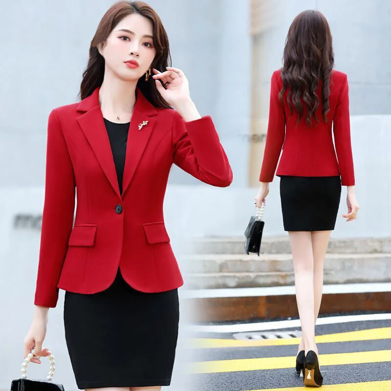 

Women Blazer Sleeve Long Color Chic Office 2022 Autumn Slim Coat New Fashion Solid Work Button Elegant Design Elegant Single