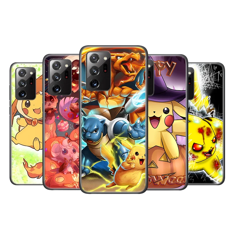 

Cute Pokemon Pikachu for Samsung Galaxy S21 Ultra Plus Note 20 10 9 8 S10 S9 S8 S7 S6 Edge Plus Black Phone Case