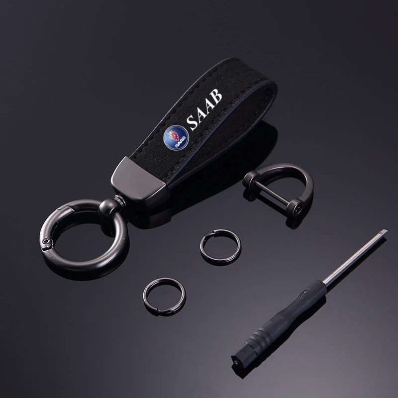 

New Women Men Luxury Car KeyRing Suede Leather Car Keychain Accessories for SAAB SCANIA 9000 900 428 03-10 9-3 9-5 93 95