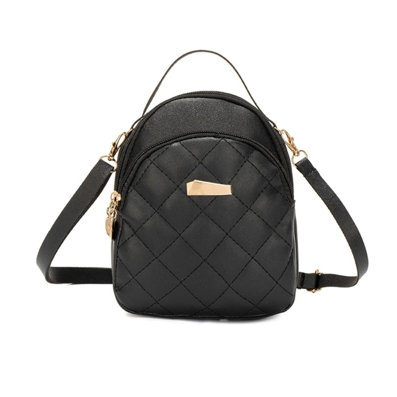 

4XFF All-matching Quilted Backpack for Girls Students School Bag Women PU Backpack