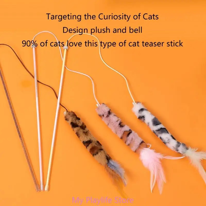 

Lovely Cat Toy Funny Simulation Fish Furry Leopard Print Exercise Teasers Stick Toy for Kitten with Furry Pendant