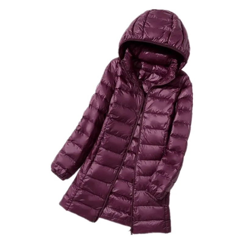 Winter Womens Down Jackets Long Ultra Light Thin Casual Coat Puffer Jacket Slim Remove Hooded Parkas