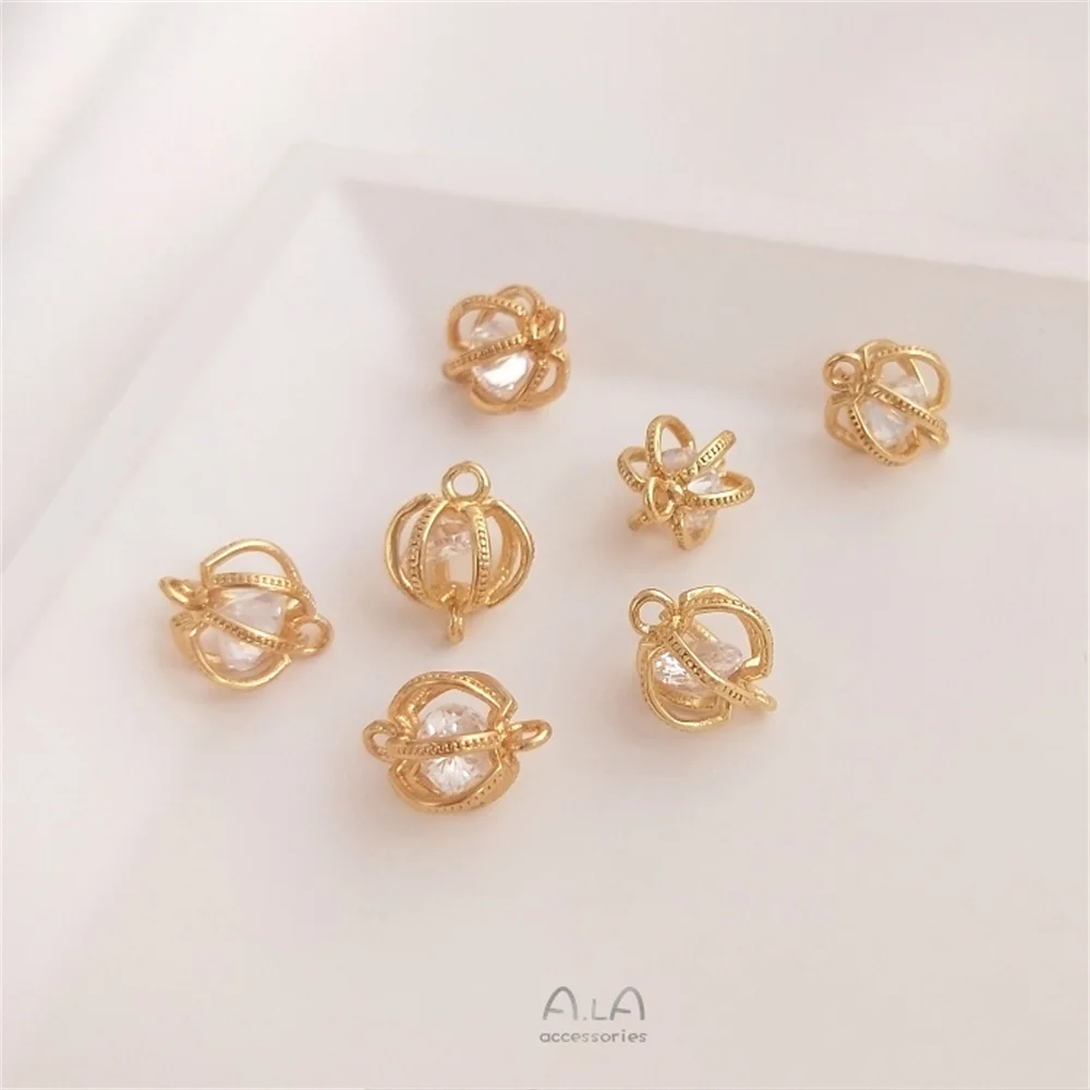 

14K Gold Filled Plated Smart zircon double hanging lantern beads pendant handmade DIY bracelet earrings accessories accessories