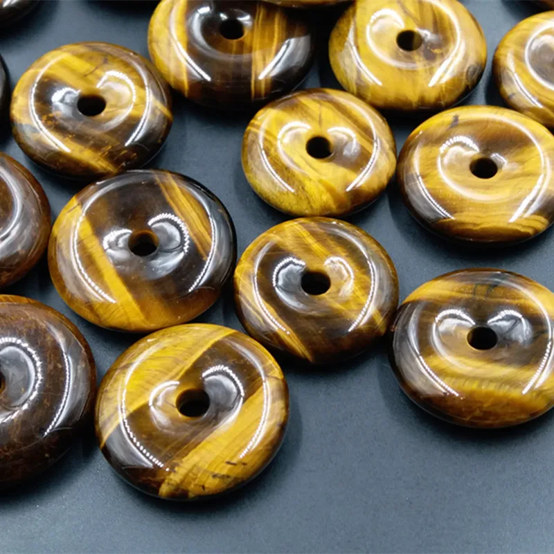 

30mm Tigers Eye Crystal Healing Stone Donut Round Safety Buckle Beads For Jewelry Making Diy Bracelet Charms Necklace Accessorie