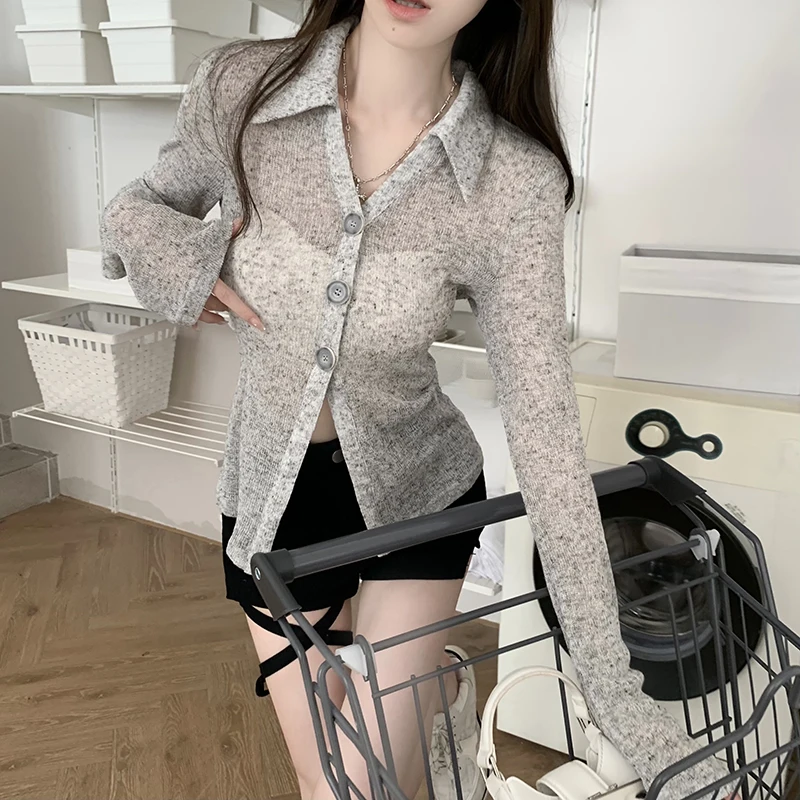 

Light mature spice girl long sleeve thin sunscreen shirt women's summer slim fit short temperament knitted cardigan top small co