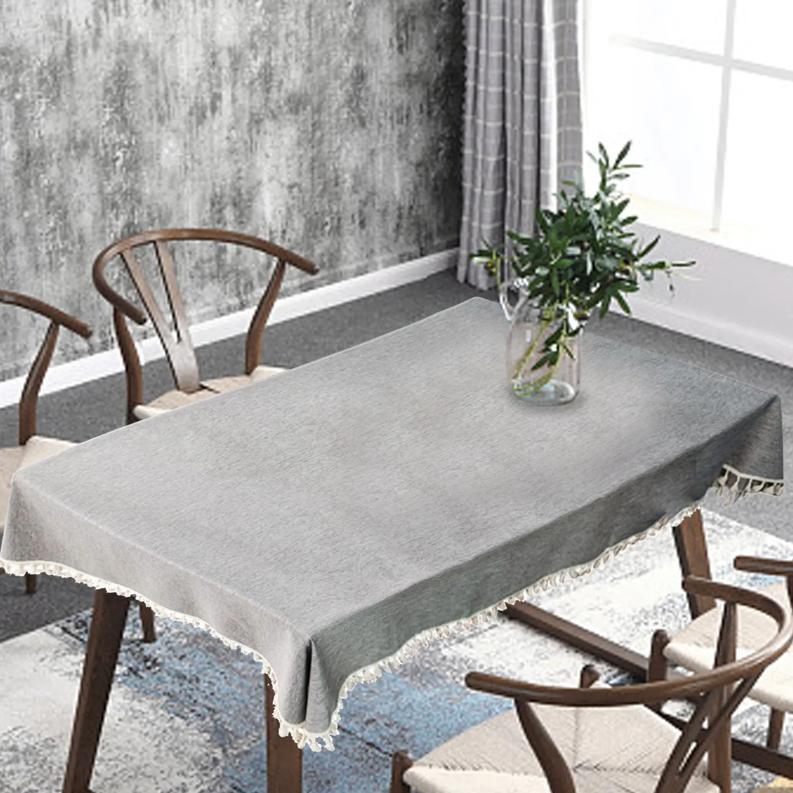 Fringed Cotton Linen Tablecloth Washable Crinkle-resistant Waterproof Rectangular With Tassel Heavy Duty Spill-proof |
