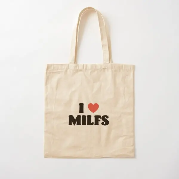 

I Love Milfs Cotton Canvas Bag Reusable Handbag Shoulder Bag Fashion Women Unisex Designer Tote Grocery Casual Foldable Printed