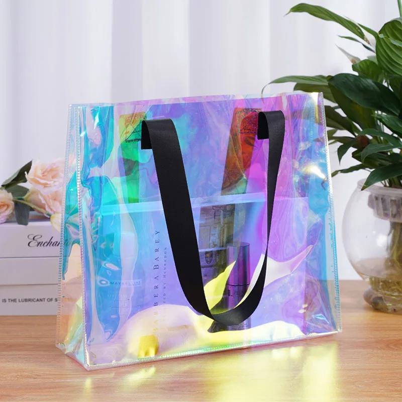 

Custom Colourful Dazzling Clear Luxury Shopping Bag Plastic Aluminum Foil Packing Bags Silver Resealable Transparent Poly Bag