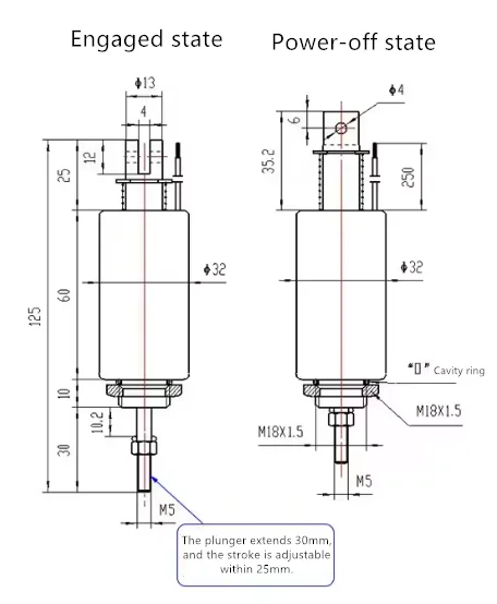 Фото Трубчатый электромагнит XRN-32X60TL, толкающий/тянущий, DC12V 24V, 32x60мм, с длинным ходом, промышленный соленоид для автоматизации №2
